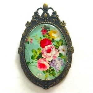 Vintage floral print Victorian Style Brooch, NWT, Handmade